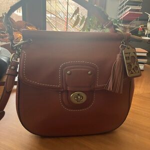Coach Willis Tan Leather Shoulder Bag with Turnlock 75th Legacy Lining